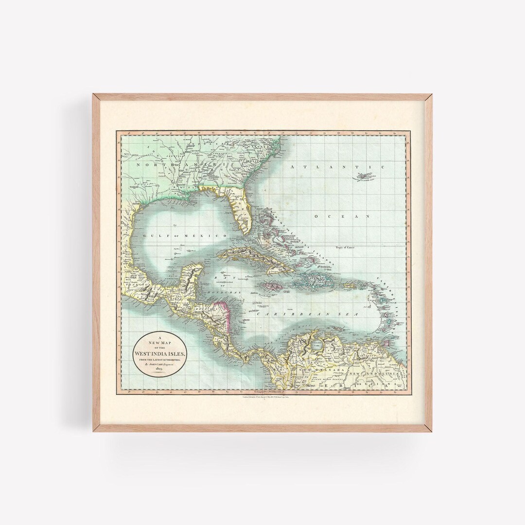 ANTIQUE Map of the WEST INDIES Antique Wall Art, Caribbean Map 1799 ...