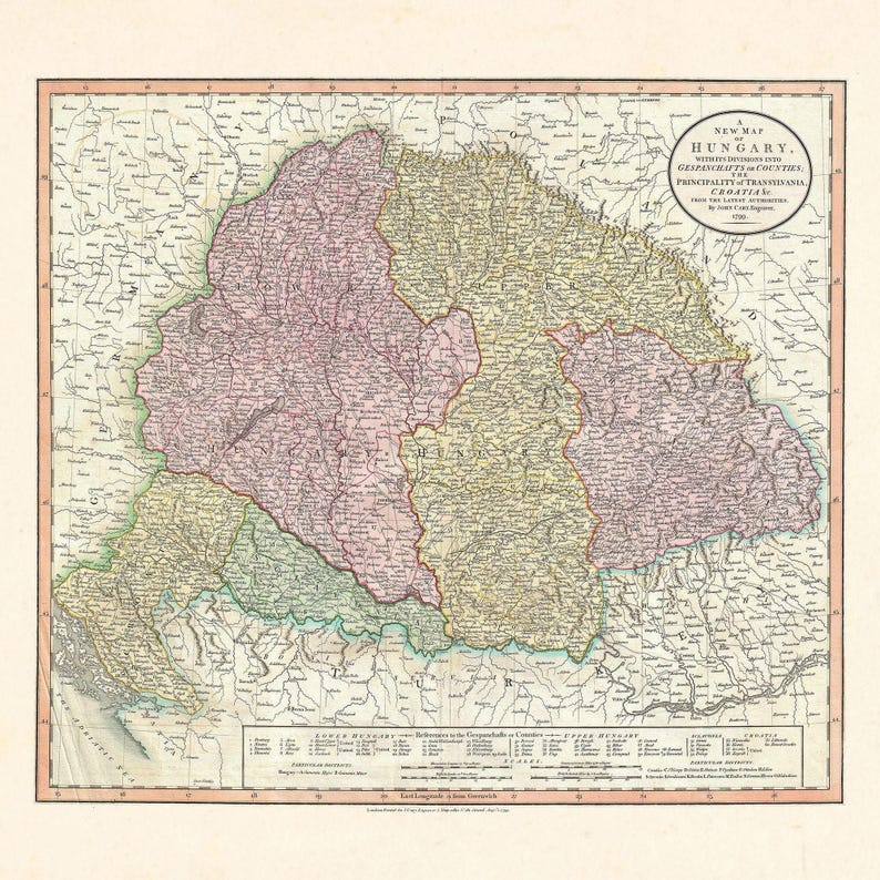 VINTAGE HUNGARY MAP, Antique Wall Art, Vintage Map of Hungary 1799, Hungarian Travel Print, Square Poster, Reproduction image 7