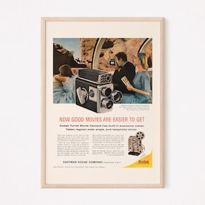 VINTAGE MOVIE CAMERA Ad, Retro Camera Ad, 35mm Camera Poster Mid-Century Poster Camera Lover Art Photographer Poster Retro Photography Ad