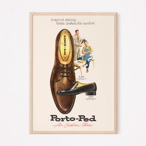 CLASSIC SHOE AD, Mens Shoes Poster, Men's Fashion Ad, Shoemaker Poster, Mid-Century Room Decor, Masculine Office Wall Art, Midcentury Print