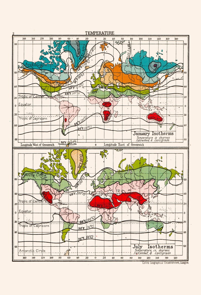 Retro World Map Vintage Map Wall Art Vintage Temperature Map VINTAGE WORLD MAP Vintage Map Reproduction Minimal World Map Art