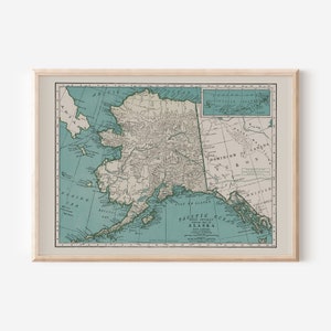 VINTAGE MAP of ALASKA, Alaska Vintage Map Wall Art, Vintage Map Reproduction, Old Alaska Map Reproduction, Ribba