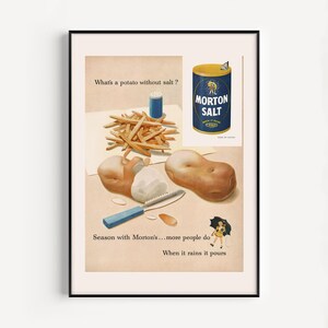 VINTAGE-ANNONSTTRYCK, Retro salttryck, Mataffisch, Pommes frites-affisch, Potatisaffisch, Köksinredning från mitten av århundradet, Professionell reproduktion, 1950-talet