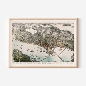 Vintage SEATTLE Map Print Antique Wall Art, Vintage Map of SEATTLE Harbour, SEATTLE Map Print, Seattle Poster, Antique Seattle Print image 1