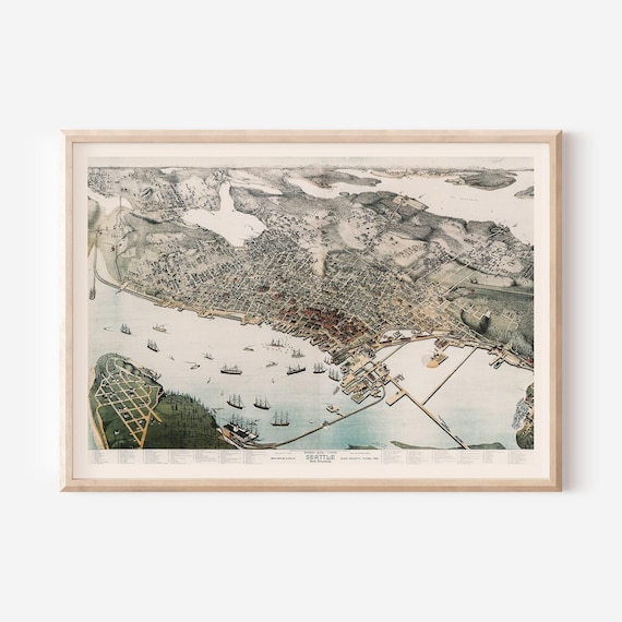 Vintage SEATTLE Map Print Antique Wall Art, Vintage Map of SEATTLE Harbour, SEATTLE Map Print, Seattle Poster, Antique Seattle Print