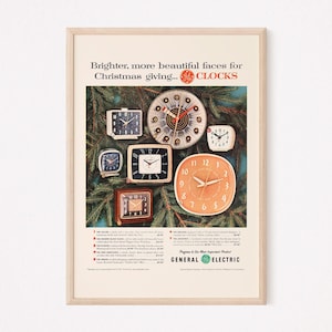 VINTAGE CLOCK ADVERTISEMENT, Retro Mid-Century Ad, Retro Clock Poster, Vintage Home Decor, Retro Furniture Ad, Home Decor