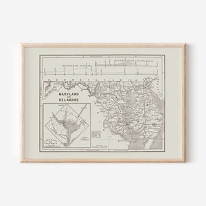 VINTAGE MARYLAND MAP, Antique Map of Maryland and Delaware, Professional Reproduction