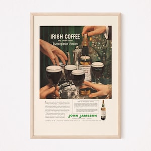 IRISH COFFEE AD, Retro Irish Whiskey Ad, Bar Poster, Man Cave Poster, Retro Print Ad, Vintage Ad Print, Kitchen, Ribba