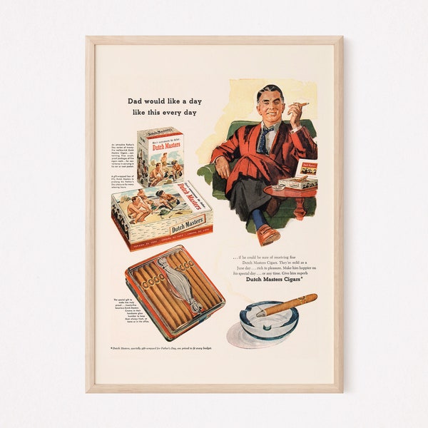 VINTAGE CIGAR AD, Retro Cigar Advertisement, Mid-Century Ad, Classic Smoking Ad, Barware Wall Art, Man Cave Poster, Fathers Day Gift