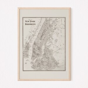 Impression de carte VINTAGE BROOKLYN & MANHATTAN, carte vintage de la ville de New York, Brooklyn N.Y.C. Affiche, reproduction professionnelle, carte minimaliste
