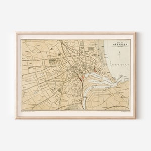 CARTE D'ABERDEEN VINTAGE, carte historique, art mural de bureau, carte d'Aberdeen en Écosse, reproduction professionnelle