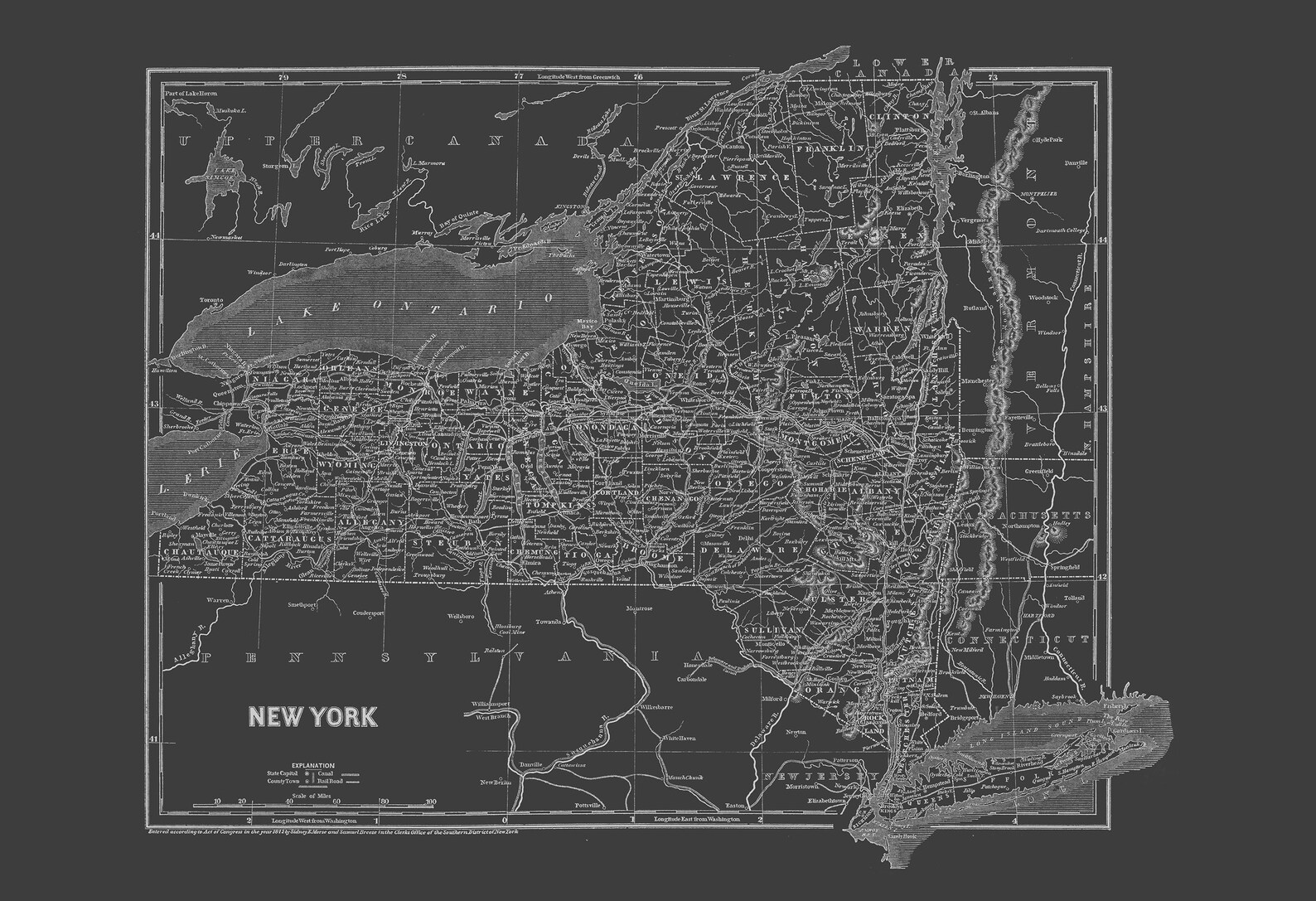 NEW YORK STATE Map New York State Blueprint Map Vintage Etsy