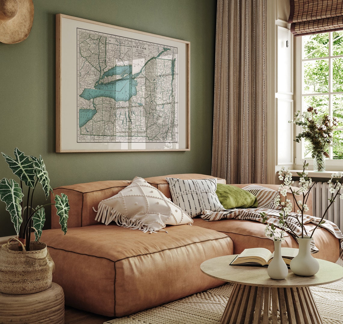 VINTAGE Map of NEW YORK New York State Vintage Map Wall Art - Etsy