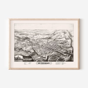 ST. THOMAS KARTE, antike Karte von St. Thomas von Ontario, antike Karte Druck, historische Kunst, Wohnzimmer Dekor, Karte aus der Vogelperspektive, 1900er Jahre