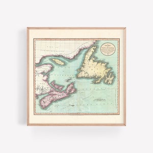 ANTIQUE MARITIMES Carte, art mural antique, carte de la Nouvelle-Écosse de 1799, impression de voyage à Terre-Neuve, carte de la Nouvelle-Écosse, affiche carrée