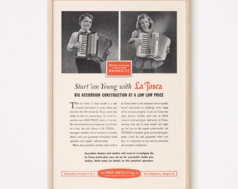 VINTAGE ACCORDION AD - Retro Musical Instrument Ad - Music School Poster, Music Lover Poster