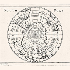 SOUTH POLE MAP, Minimalist Map, Map of the South Pole, Antarctica Map Print, Antique Home Decor ...