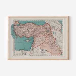 CARTE VINTAGE de la Turquie, de la Syrie et de l'Irak, carte vintage de la Turquie, carte vintage, carte historique, ancienne carte artistique