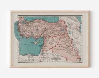 VINTAGE MAP of Turkey Syria and Iraq, Vintage Map of Turkey, Vintage Map, Historical Map, Old Map Art