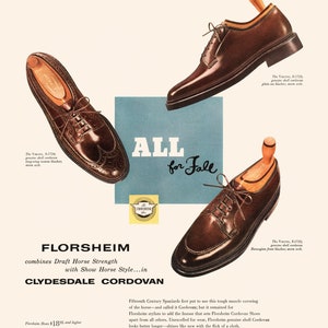 VINTAGE MEN'S SHOES Print, Retro Leather Shoes Ad, Gentleman Fashion Art Retro Advertisement 1950s Fashion Ad image 7