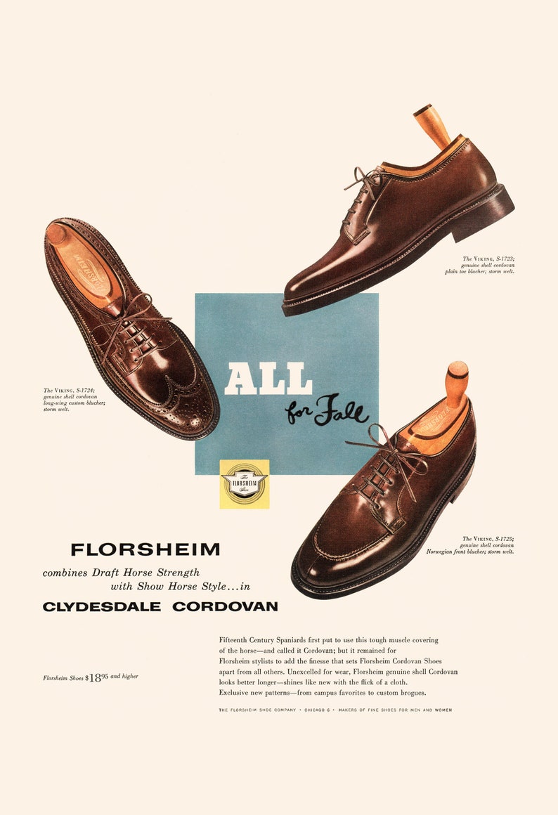 VINTAGE MEN'S SHOES Print, Retro Leather Shoes Ad, Gentleman Fashion Art Retro Advertisement 1950s Fashion Ad image 7