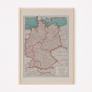 VINTAGE GERMANY MAP, Vintage Map of Germany Wall Art, Vintage Map Reproduction, German Map, Vintage Germany Map