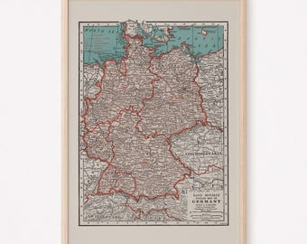 VINTAGE GERMANY MAP, Vintage Map of Germany Wall Art, Vintage Map Reproduction, German Map, Vintage Germany Map