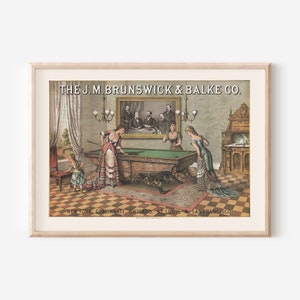 ANTIQUE BILLIARDS POSTER, Antique Pool Room Poster, High Quality Reproduction, Antique Wall Art, Antique Decor