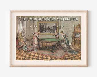 ANTIQUE BILLIARDS POSTER, Antique Pool Room Poster, High Quality Reproduction, Antique Wall Art, Antique Decor