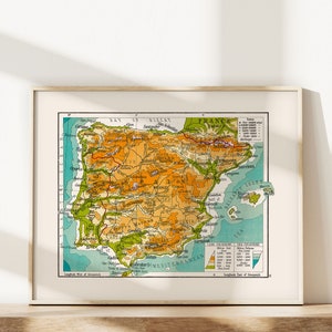 VINTAGE MAP of SPAIN, Vintage Map Spain Wall Art, Vintage Map Reproduction, Retro Spain Map, Spain Map Print, High Quality Reproduction image 3