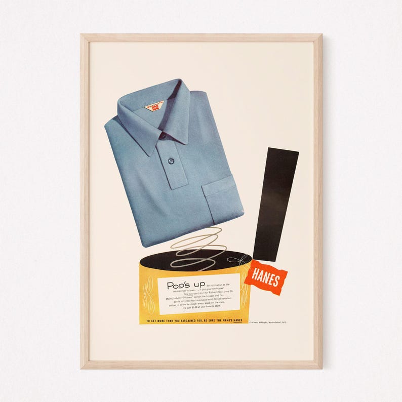 CLASSIC FASHION AD, Retro Mens Fashion Design Ad, Vintage Shirt Ad Retro Mid Century Design Poster Classic Advertisement Art image 1