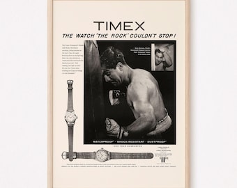 ROCKY MARCIANO POSTER, Retro Watch Ad, Classic Watch Ad, Boxing Poster, Mid-Century Poster, Watch Collector Poster, Watch Lover Gift