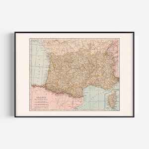 Old SOUTHERN FRANCE MAP, Historical Classroom Poster, Travel Gift, Library Decor, Vintage Map of France, Retro Map Wall Art, 1921