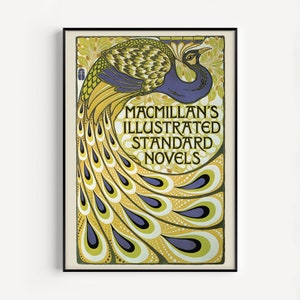 ART NOUVEAU PRINT, Stunning Golden Yellow and Blue Belle Epoque Peacock Wall Art High Quality Giclee Art Nouveau Poster