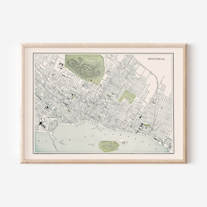 CARTE VINTAGE de MONTRÉAL, carte vintage Montréal Québec, impression de carte de Montréal antique, art mural historique, art mural Montréal, Montréal rétro