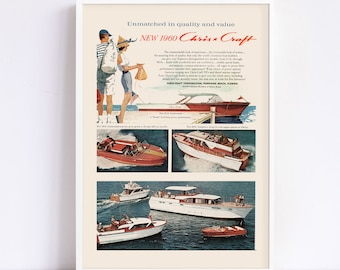 1960s BOAT POSTER, Professional Reproduction, Motor Boat Ad, Retro Beach House, Nautical Wall Art
