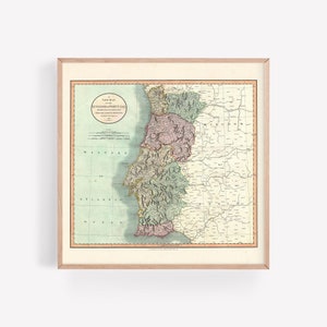 CARTE ANTIQUE du PORTUGAL, art mural ancien, 1799, impression de voyage vintage, affiche carrée, reproduction