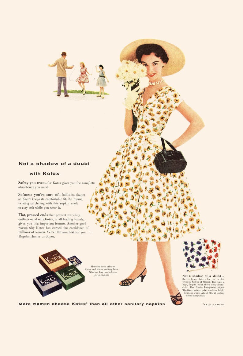 RETRO FASHION AD, Retro Mid-Century Tampon Ad, Vintage Womens Fashion Poster 1950s Retro Ad Kitsch Poster Retro Home Decor image 7