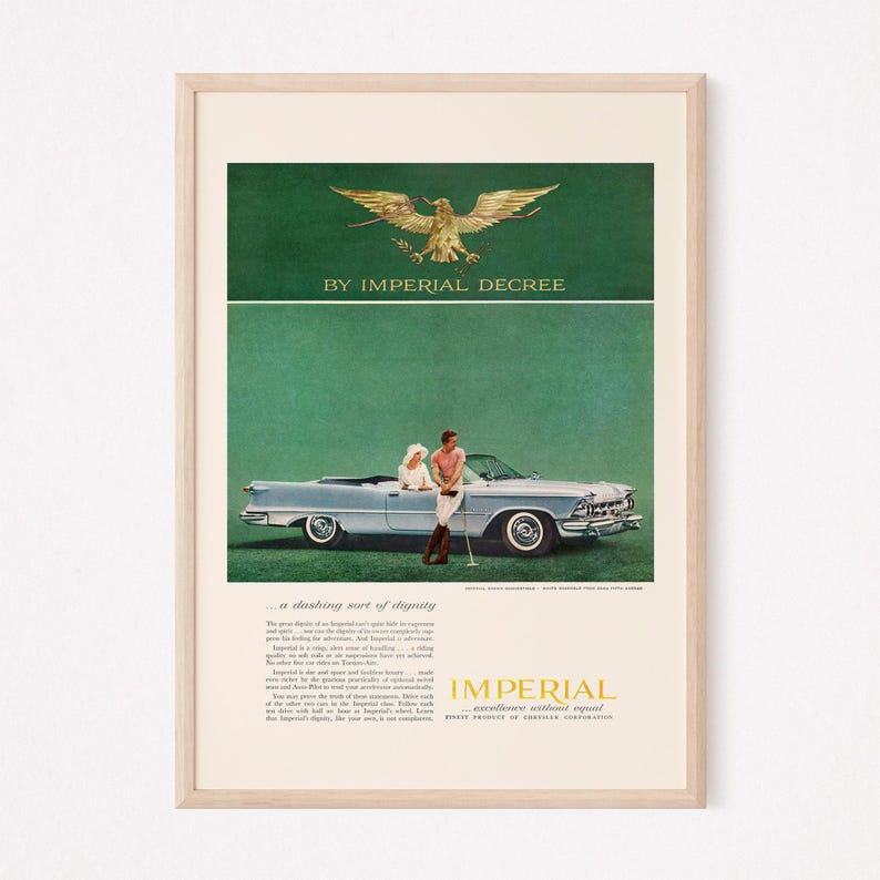 POSH CAR AD, Retro Car Poster, Green Poster, Golf Poster, Classic car Ad, Old Car Wall Art, Man Cave Wall Art, Garage Wall Art image 1