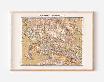 KAART VAN GRIEKENLAND, kaart van Griekenland, historische Griekse kaart, antieke kaart kunst aan de muur, professionele reproductie