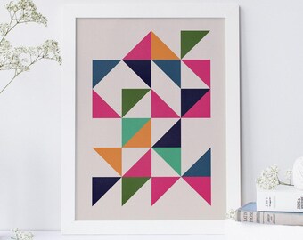 Geometric Print, Abstract Print, Geometric Wall Art, Modern Geometric Poster, Bedroom Wall Art, Nordic Design, Mid Century Poster Print,