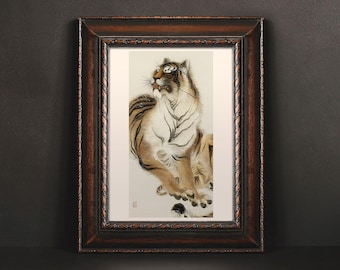 JAPANESE TIGER ART, Asian Living Room Wall Art, Japanese Ink Painting Poster, Japandi Decor, Beautiful Tiger Print, Elegant Bedroom Decor