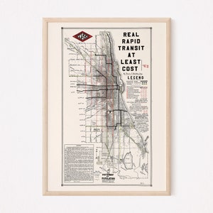 PLAN DU MÉTRO DE CHICAGO, carte rétro de Chicago, reproduction professionnelle, carte minimaliste