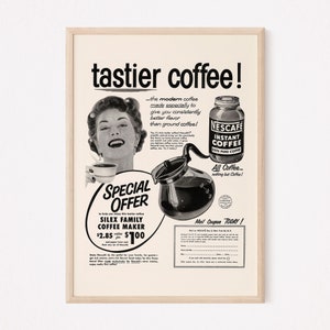 VINTAGE INSTANT COFFEE Ad, Retro Mid-Century Ad, Vintage Kitchen Poster, 1950s, Retro Kitsch Coffee Poster, Mid Century Wall Art