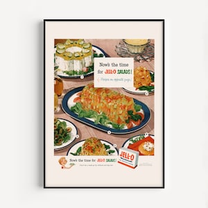 KITSCH AD PRINT, Gelatin Jelly Salad, Retro Print, Nostalgia Print, 1950s, Era, It&#39;s Not Dessert, What Were They Thinking