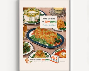 KITSCH AD PRINT, Gelatin Jelly Salad, Retro Print, Nostalgia Print, 1950s, Mad Men Era, It's Not Dessert, What Were They Thinking