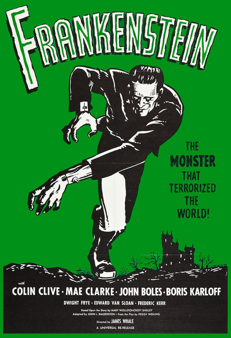FRANKENSTEIN MOVIE POSTER Boris Karloff Poster Vintage | Etsy
