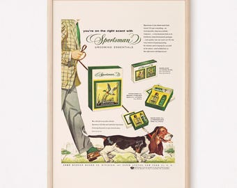 VINTAGE COLOGNE AD, Retro Dog Poster, Mid-Century Poster Retro Gentleman's Advertisement Vintage Mens Fashion Poster