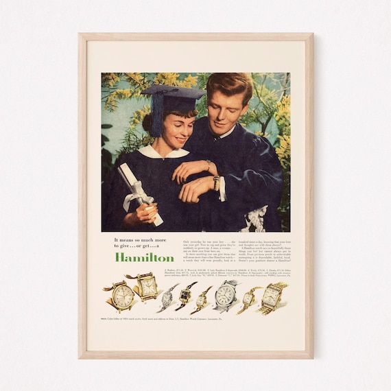 GRADUATION WATCH AD, Retro Mid-Century Watch Ad, Vintage Fashion Poster, Retro Ad Kitsch Poster Home Decor Watch Collector