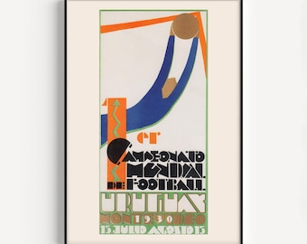 FIRST WORLD CUP Poster, 1930 Soccer Poster, Football Print, Sports Fan Poster, Reproduction, Uruguay, Guillermo Laborde, Goalie Art